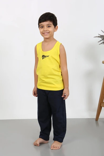 Erkek Çocuk Sıfır Kol Penye Pijama Takım Sarı 20439