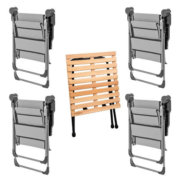 4 Adet Katlanır Kamp Sandalyesi ve Masa Seti - Rock - Kül Gri A14 - Bardaklıklı - 140 KG - Resim 2