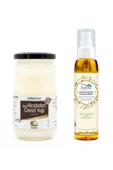 Shiffa Home Katı Hindistan Cevizi Yağı 330 ml. + Argan Ve Keratinli Saç Bakım Serumu 125 ml.
