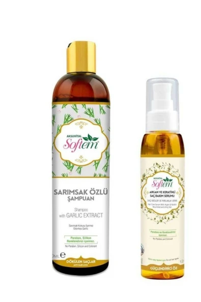 Softem Sarımsak Özlü Şampuan 400 Ml. + Argan Ve Keratinli Saç Bakım Serumu 125 Ml.