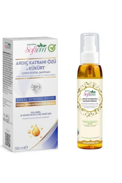 Softem Ardıç Katranı Özü Ve Kükürt Içeren Bitkisel Şampuan & Argan Ve Keratinli Saç Bakım Serumu 125 Ml.