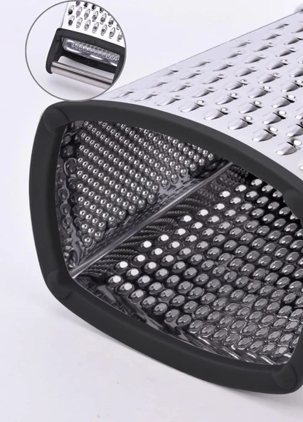 Paslanmaz Çelik Rende Silikon Tabanlı 4 Taraflı Rende  İnox 22 cm - 3