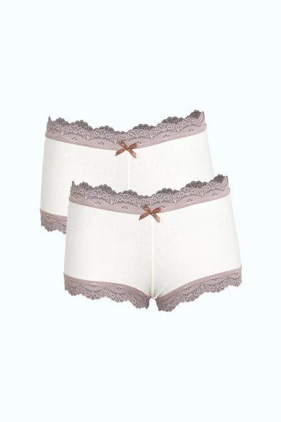 Kadın Pamuklu 2li Boxer Krem 40277
