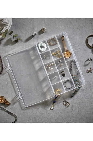 Flora 12 Bölmeli Kapaklı Takı Toka Organizeri, Yüzük Kolye Küpe Makyaj Vida İlaç Düzenleyici Kutu 2 Adet - 2