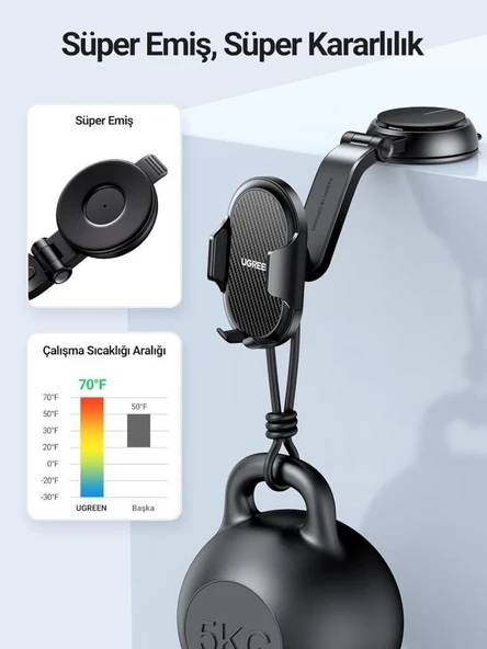 UGREEN Araç Telefonu Tutacağı Vantuz Pano Tutacağı iPhone 15 Pro Max Plus 14 13 Galaxy F34 S23 Ultra Huawei Mate 60 Pro Redmi K60 Ultra vesaire ile Uyumlu Teşhir - 2