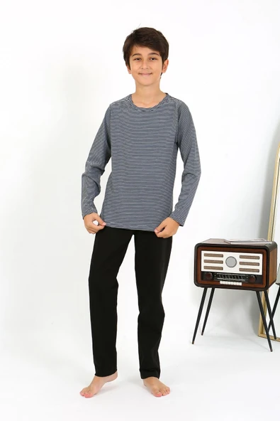 Erkek Çocuk Uzun Kol Penye Pijama Takım 20438 Gri