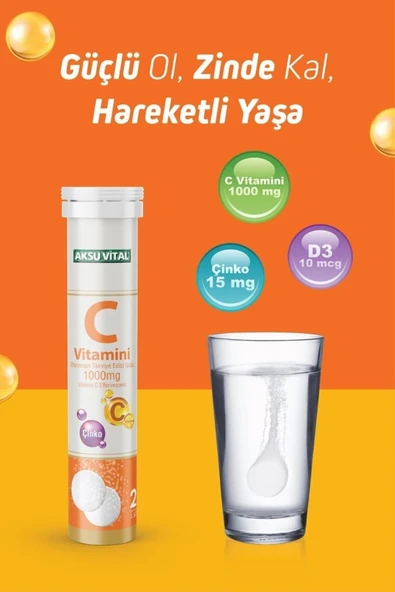 Aksu Vital C Vitamini Çinko 1000mg 20 Efervesan Tablet - 2