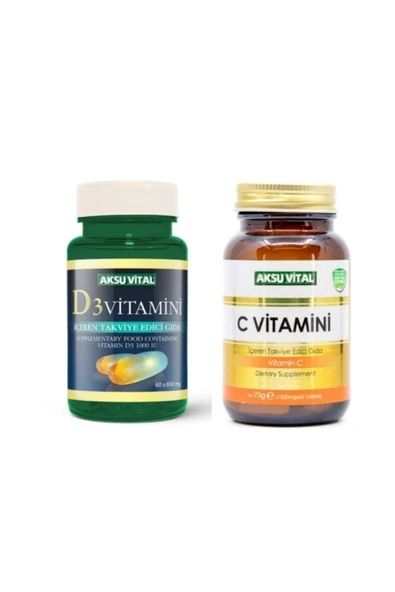 Aksu Vital Vitamin D3 60 Softjel + Vitamin C 60 Tablet 1250 mg