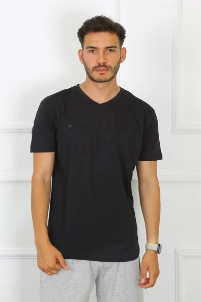 Erkek Siyah %100 Pamuklu T-Shirt 27486