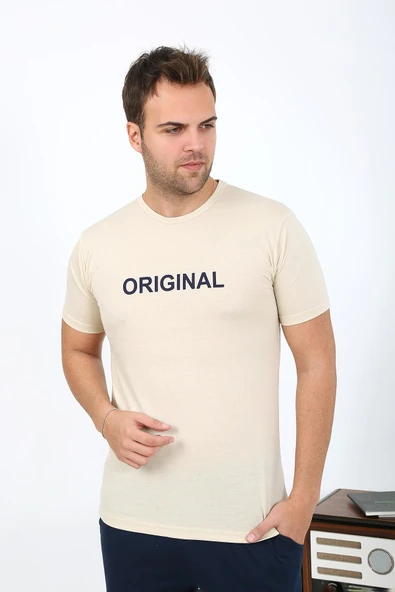 Erkek Kısa Kol Penye Pijama Takımı 6867 Krem