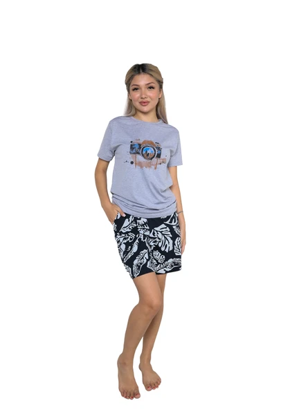 Kadın Kısa Kol Şortlu Pijama Takım 3626