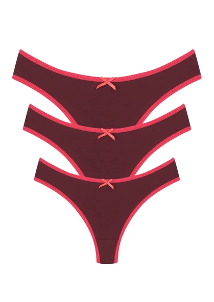 Pamuklu 3lü Tanga Külot Bordo 40251