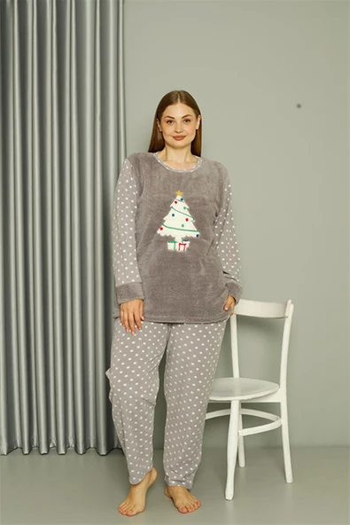 Welsoft Polar Kadın Büyük Beden Gri Pijama Takımı 808048