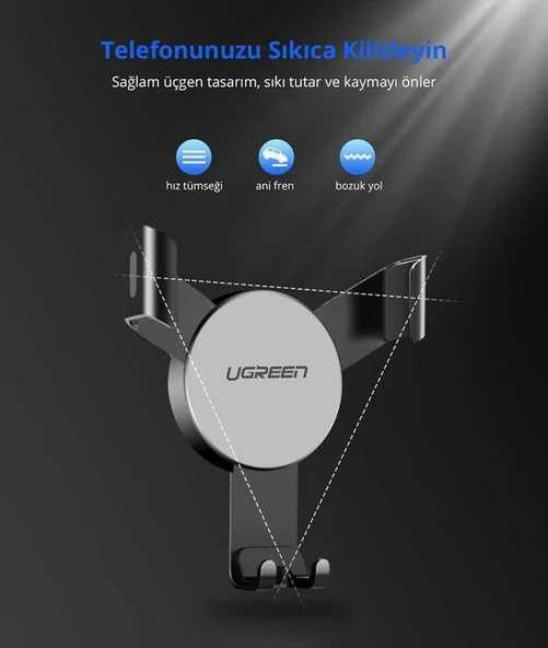 Ugreen Mekanik Araç İçi Telefon Tutucu Siyah Teşhir - 4