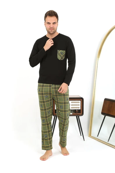 Erkek Uzun Kol Penye Siyah Pijama Takımı 6861