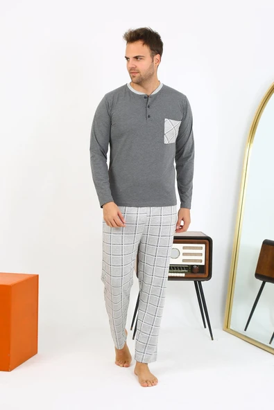 Erkek Uzun Kol Penye Antrasit Pijama Takımı 6861