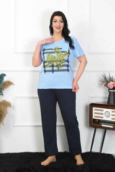 Kadın Büyük Beden Mavi Pijama Takımı 202402