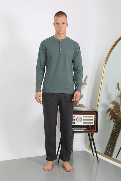 Erkek Penye Uzun Kol Pijama Takımı 6860 Haki