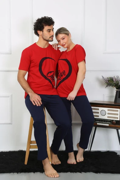 Kadın Pamuk Penye Sevgili Kombini Pijama Takımı Kırmızı 50128 Tek Takım Fiyatıdır