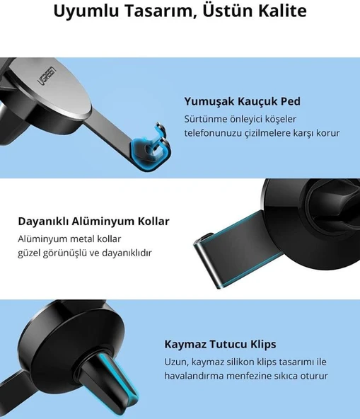 Ugreen Mekanik Araç İçi Telefon Tutucu Siyah Teşhir - 8