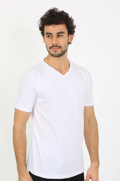 Erkek V Yaka Beyaz Penye Atlet 6560
