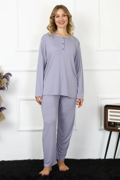 Kadın 4XL-5XL-6XL-7XL-8XL Büyük Beden Lila Uzun Kol Pijama Takım 75013