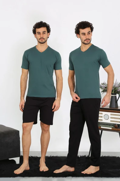Erkek Penye Petrol Rengi 3'lü Pijama Takımı 6848