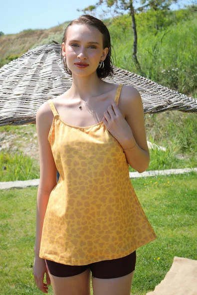 Kadın Şortlu Tankini Elbise Mayo Sarı 36001