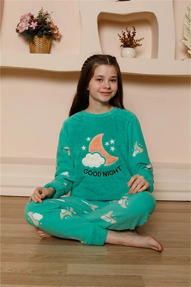 Kız Çocuk WelSoft Polar Yeşil Pijama Takımı 20526