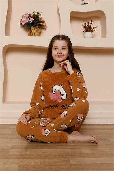 Kız Çocuk WelSoft Polar Sütlü Kahve Pijama Takımı 20523