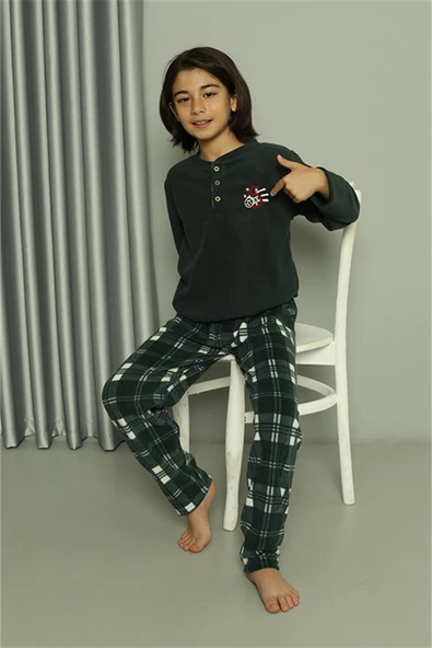 Erkek Çocuk WelSoft Polar Yeşil Pijama Takımı 20549