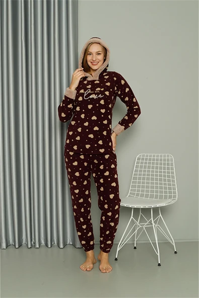 Welsoft Polar Kadın Kapşonlu Pijama Takımı 8513