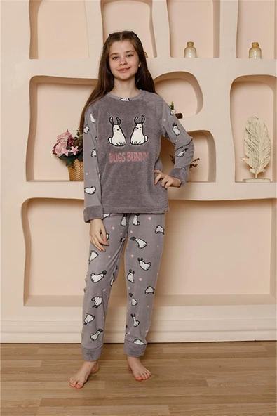 Kız Çocuk WelSoft Polar Gri Pijama Takımı 20524
