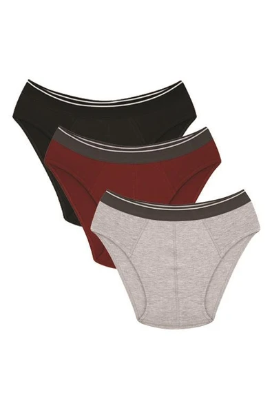Erkek Pamuk 3lü Siyah Bordo Gri Likralı Slip 40125