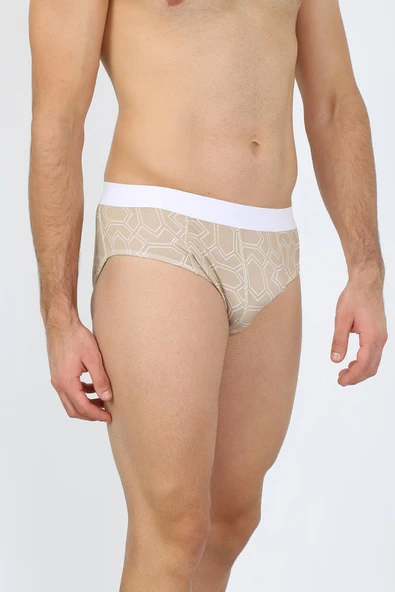 Erkek Pamuk Desenli Likralı Slip Krem 40131