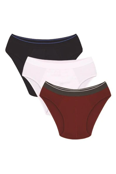 Erkek Pamuk 3lü Bordo Beyaz Laci Likralı Slip 40127