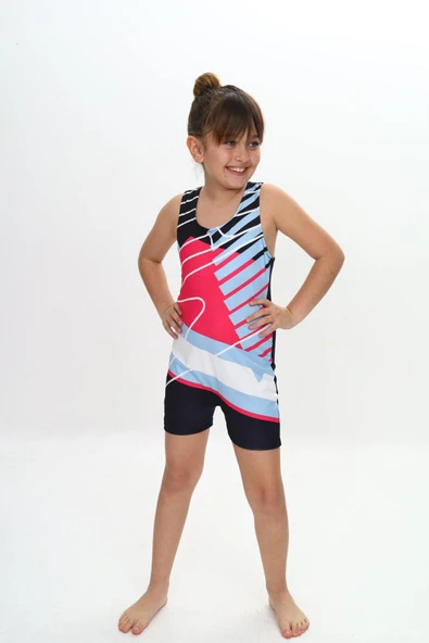 Kız Çocuk Yüzücü Şortlu Tek Parça Tulum Mayo Takımı 5-16 Yaş 12231 - Resim 6