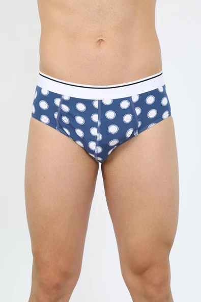 Erkek Pamuk Desenli Likralı Slip Lacivert 40131