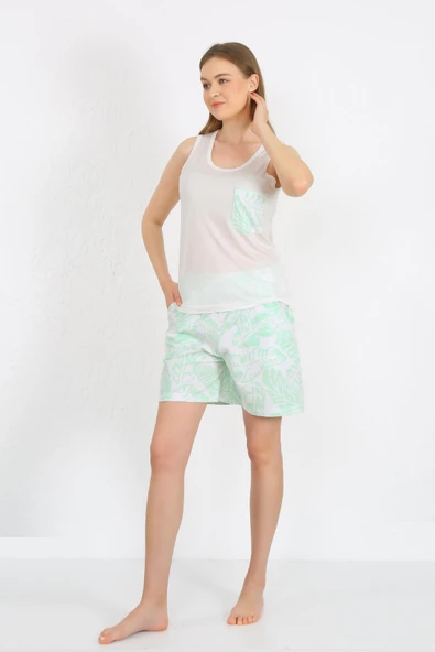 Kadın Kalın Askılı Cepli Şortlu Takım Beyaz 3617 - Resim 2