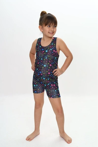 Kız Çocuk Yüzücü Şortlu Tek Parça Tulum Mayo Takımı 5-16 Yaş 12231 - Resim 5