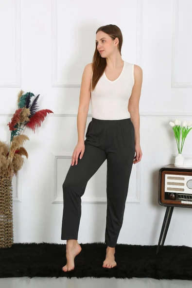 Kadın Pamuk Penye Tek Alt Pijama Füme 27514