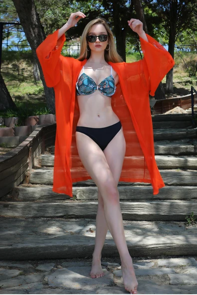 Kadın Kimono Pareo Plaj Elbisesi Turuncu 38040