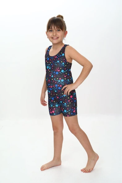 Kız Çocuk Yüzücü Şortlu Tek Parça Tulum Mayo Takımı 5-16 Yaş 12231 - Resim 9