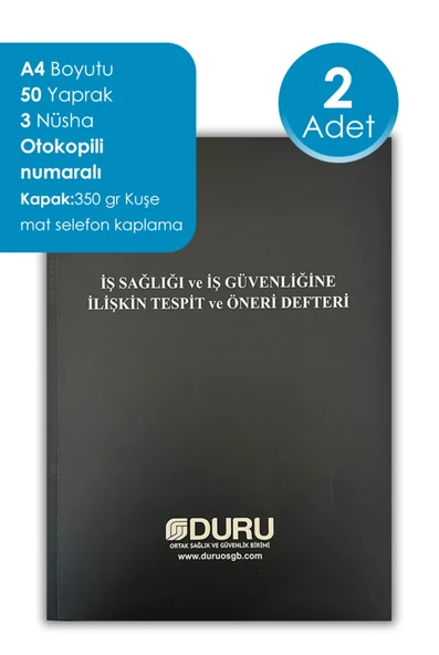 DURU OSGB İş Sağlığı ve Güvenliği Defteri Otokopili - 2 Adet