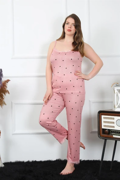 Kadın Büyük Beden Somon İp Askılı Pijama Takım 202196