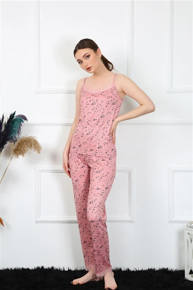 Kadın İp Askılı Pudra Pijama Takım 4137