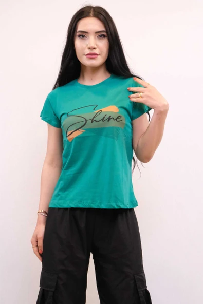 Shine Baskılı Tshirt Yeşil