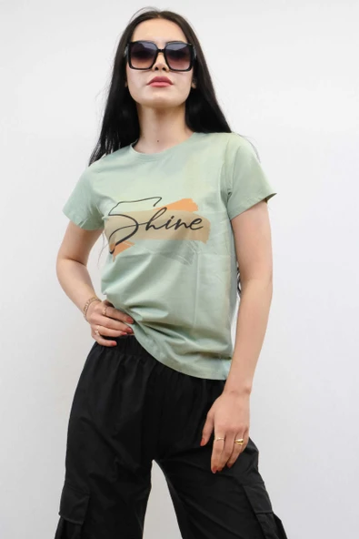 Shine Baskılı Tshirt Mint