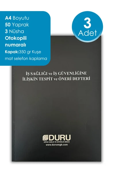 DURU OSGB İş Sağlığı ve Güvenliği Defteri Otokopili x 3 Adet