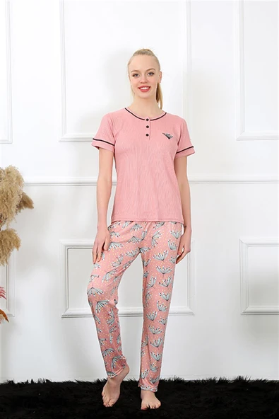Kadın Gül Kurusu Kısa Kol Pijama Takım 20388